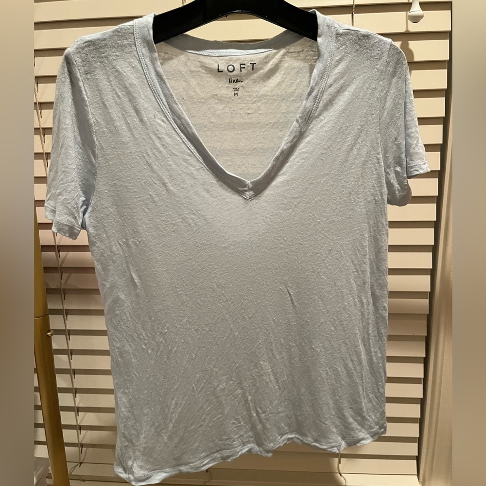 Loft Linen V Neck Tee in Blue